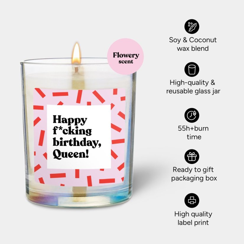 Svíčka Chatty Candles - Happy f*cking birthday Queen